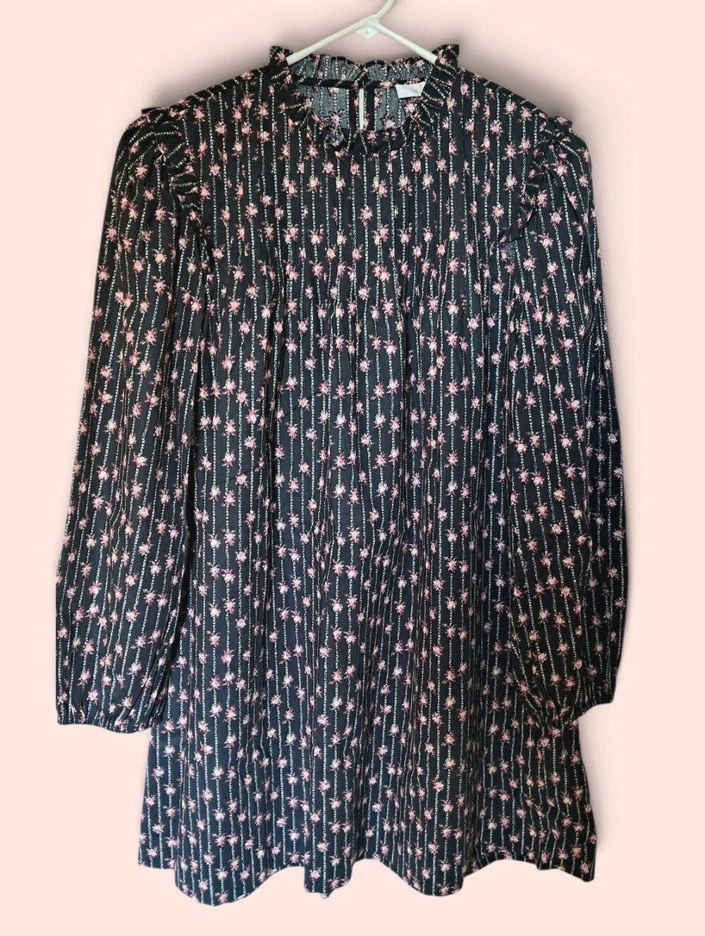 WAYF Black & Pink Floral Baby Doll Mini Dress